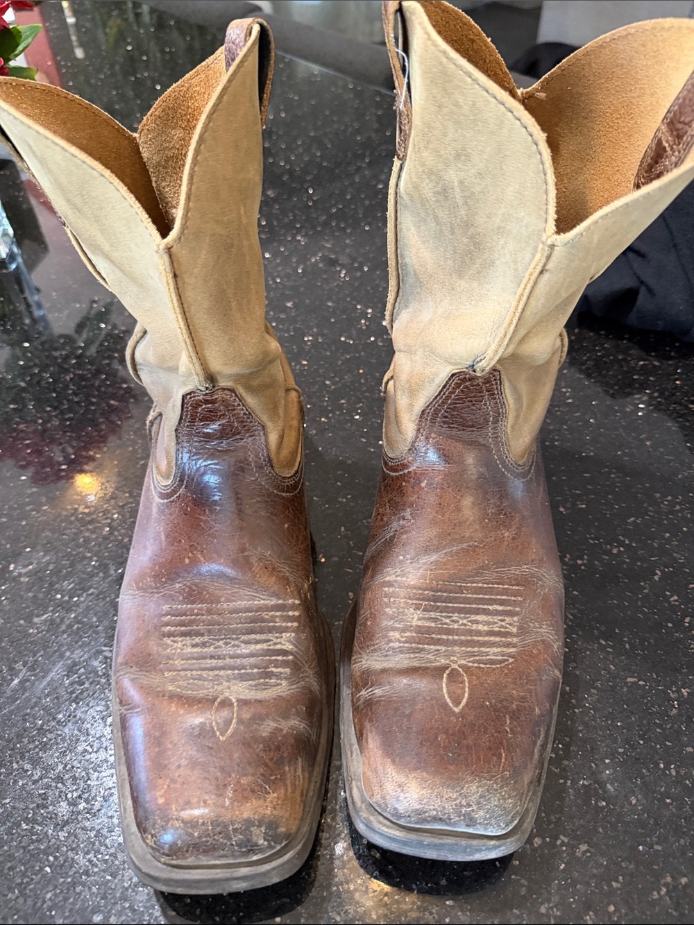 Arita Men's Two-Tone Brown and Tan Leather Western Boots, needs in-sole